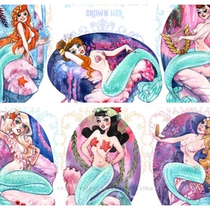 Pin Up Art Mermaid Lagoon Watercolor Sketch Painting Pin-up Print by Carlations Carla Wyzgala