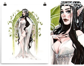 Arwen Lord of the Rings Elven Fantasy Watercolor Pin-up Art print by Carlations