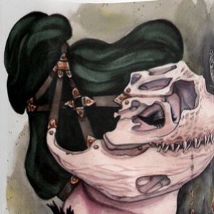 Macabre Crocodile Dinosaur Skull Mask Watercolor Sketch Art Mug by Carlations Carla Wyzgala image 3