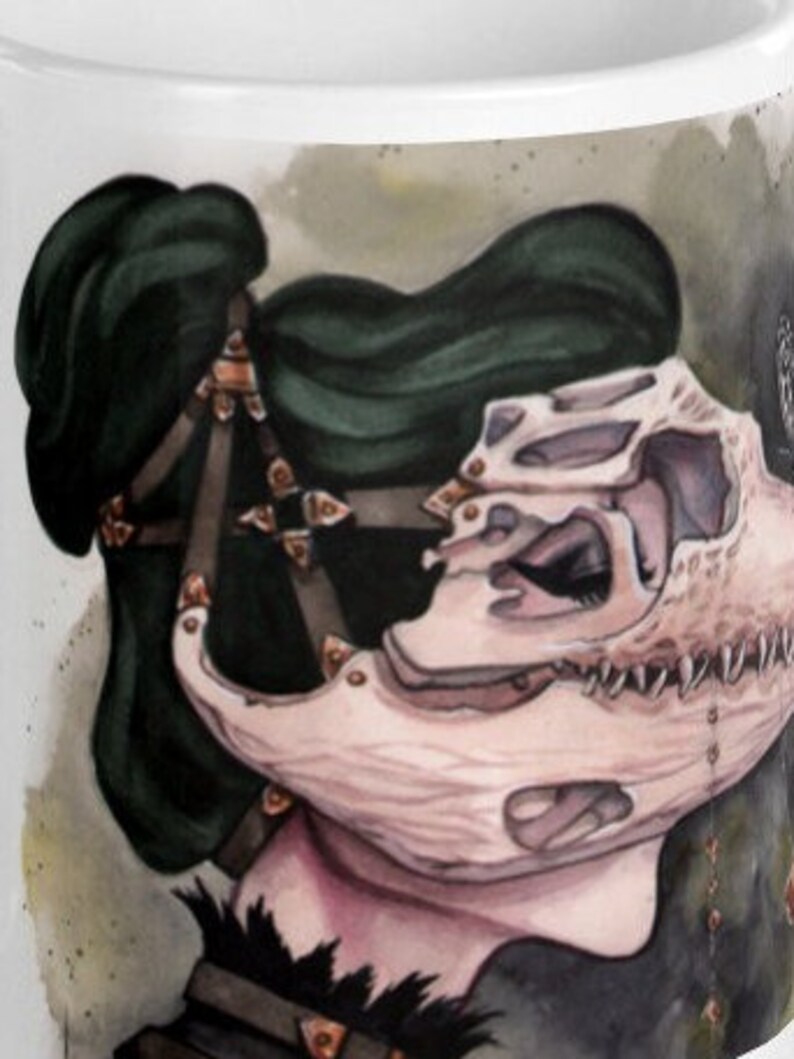Macabre Crocodile Dinosaur Skull Mask Watercolor Sketch Art Mug by Carlations Carla Wyzgala image 3