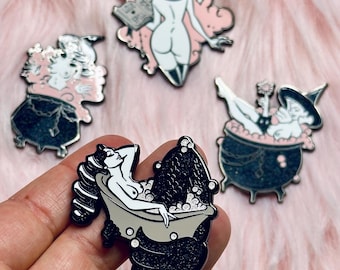 Glitter Mermaid Witch Enamel Pin Set: Spooky Burlesque Carlations Pins