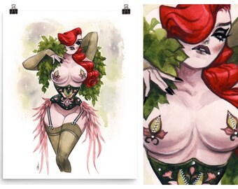 Boudoir Ivy Pin Up Painting Nude Pinup Burlesque Lingerie Watercolor Giclee Art Print Carla Wyzgala carlations