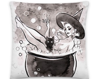 Witch Bubble Bath Gothic Home Decor Spooky Art Watercolor Pin up Carlations Carla Wyzgala