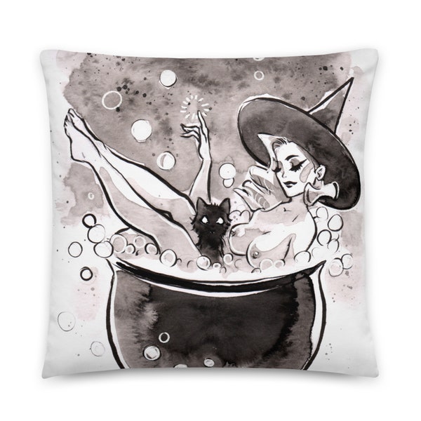 Witch Bubble Bath Gothic Home Decor Spooky Art Watercolor Pin up Carlations Carla Wyzgala