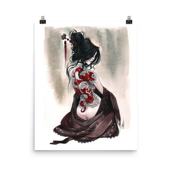 Geisha Girl And Dragon Tattoo On Back  Tattoo Designs Tattoo Pictures