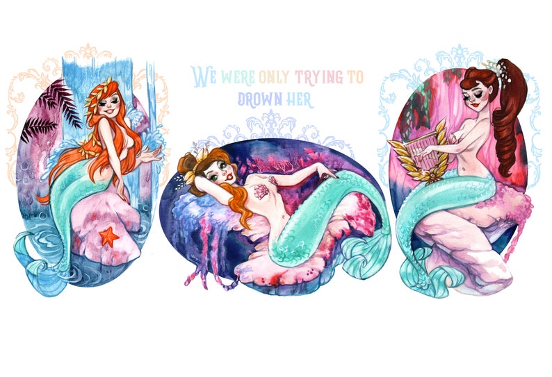 Pin Up Art Mermaid Lagoon Watercolor Sketch Painting Pin-up Print by Carlations Carla Wyzgala image 5