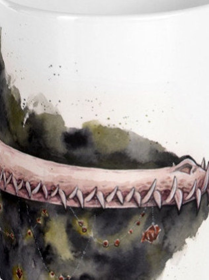 Macabre Crocodile Dinosaur Skull Mask Watercolor Sketch Art Mug by Carlations Carla Wyzgala image 5