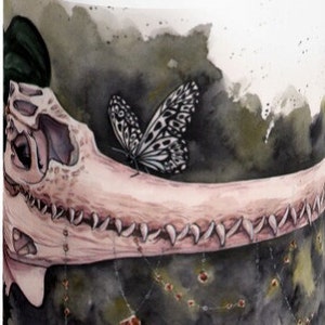 Macabre Crocodile Dinosaur Skull Mask Watercolor Sketch Art Mug by Carlations Carla Wyzgala image 4