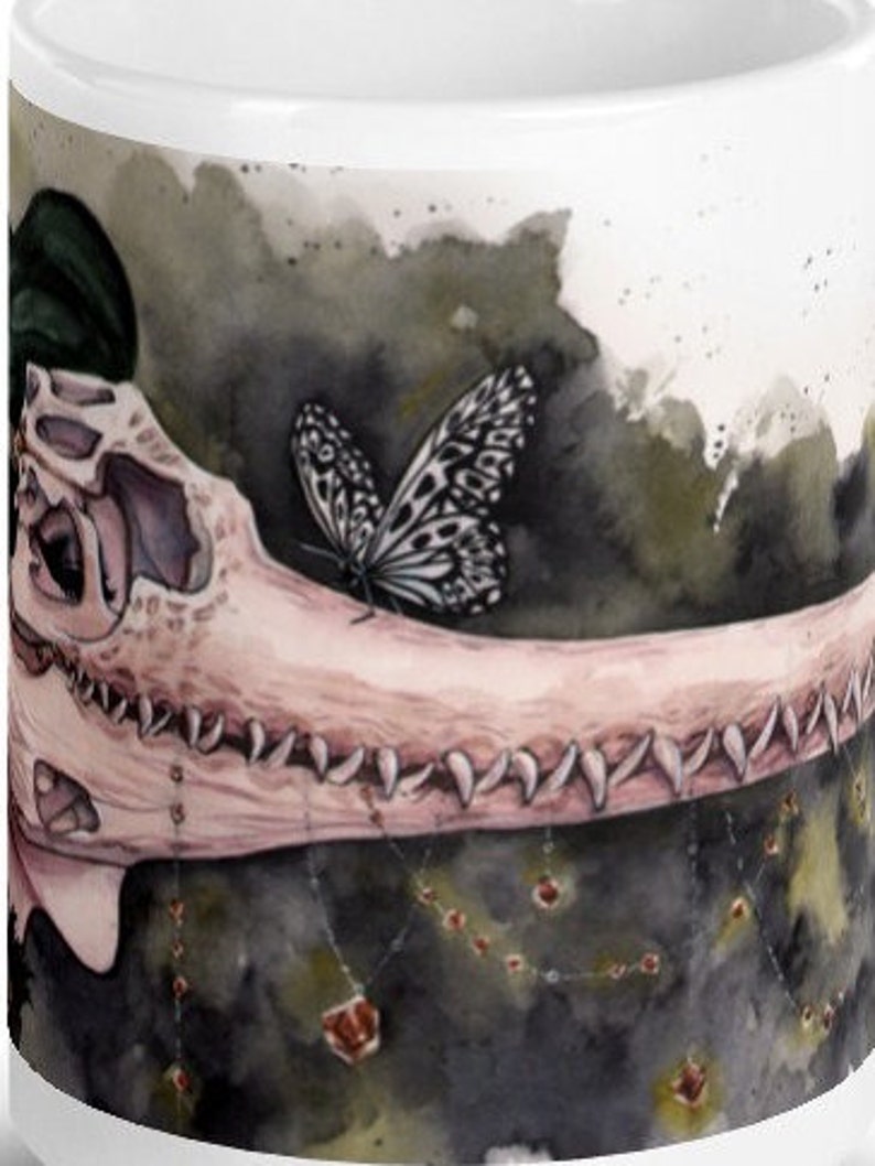 Macabre Crocodile Dinosaur Skull Mask Watercolor Sketch Art Mug by Carlations Carla Wyzgala image 4