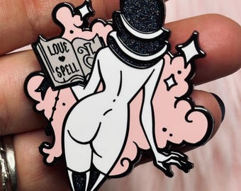 Valentine’s Witchy Booty Love Spell Glitter Enamel Pin - Spooky Burlesque Carlations Design