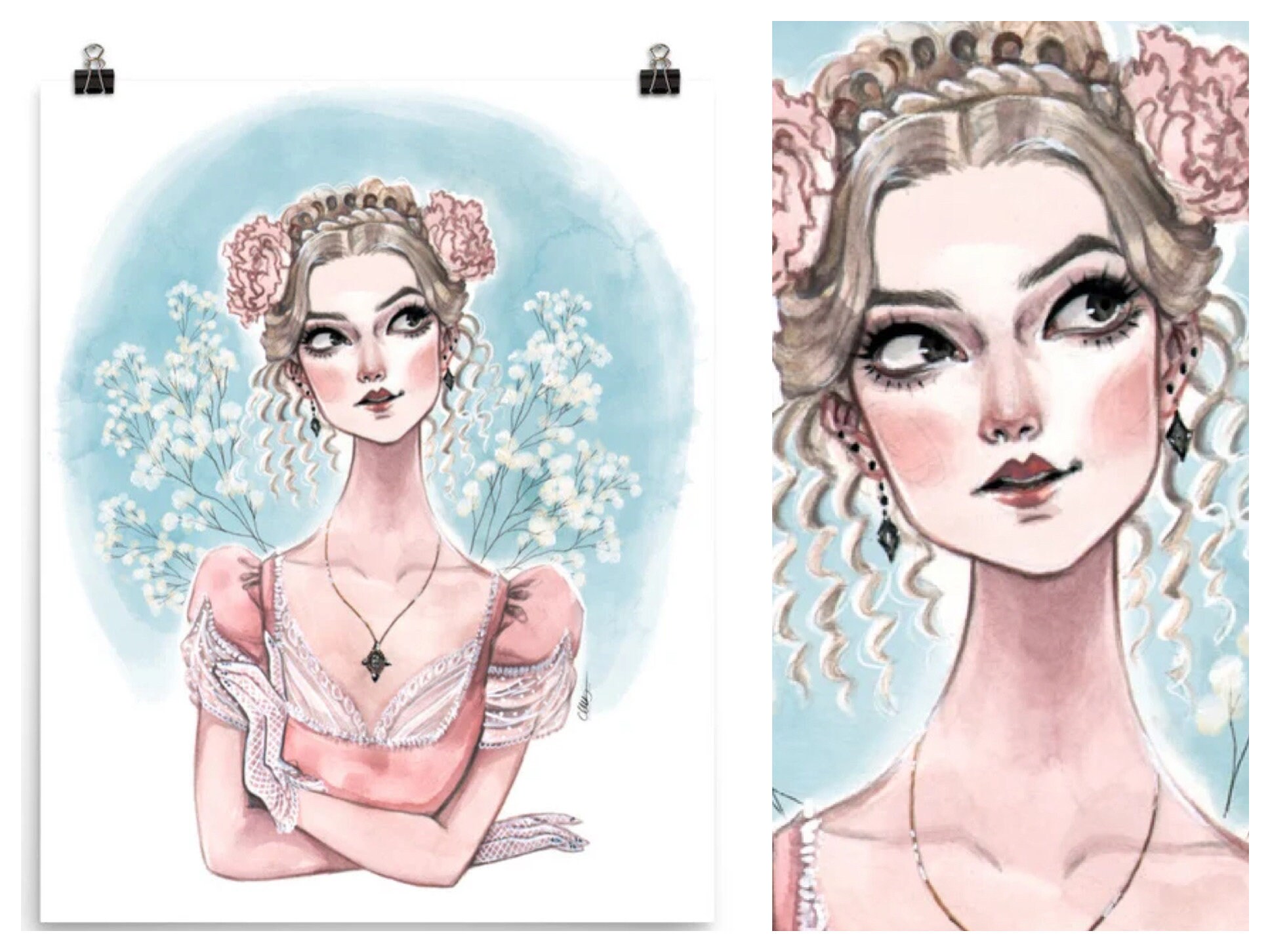 Jane Austen Art Print: Emma, Pride and Prejudice Watercolor Giclée