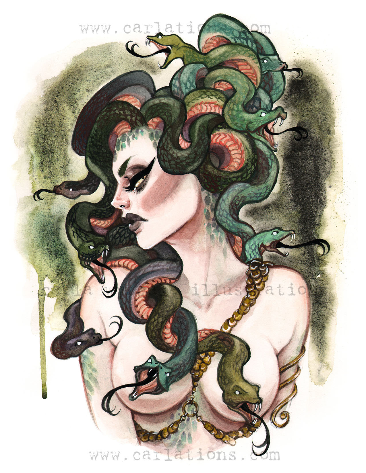 Medusa Goddess Greek Mythology Snake Watercolor Sketch Pin up - Etsy Medusa Goddess Greek Mythology Snake Watercolor Sketch Pin up - Etsy