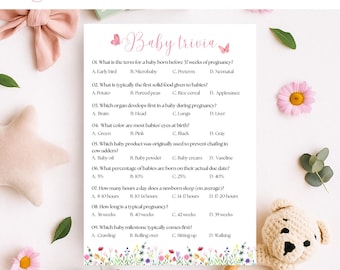 Floral Baby Shower Trivia Game – Printable Baby Shower Activity | Instant Digital Download