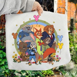 Retro Zootoopi Characters Nik Wilde Judi Hopps Floral Disni Png, Disni Land Family Trip Outfits Zootopi Balloons Digital File Download