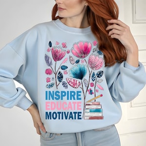 Boho Floral Teacher PNG, Sublimation Design, Back To School Png, School Png, Inspire Educate Motivate, Retro Teacher Tshirt Design Png