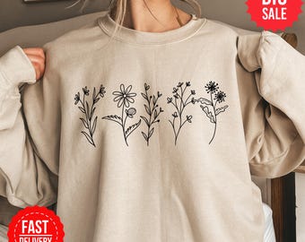 Wildflower Sweatshirt, Vintage Floral Crewneck, Cottagecore Pullover