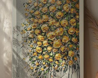 ヴィンテージ油絵 4x5インチ 花畑の少女 黄色 白 エリザベスサイン