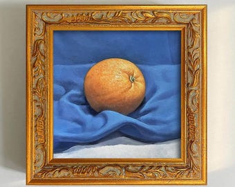 Original Orange Oil Painting Still Life Artwork Hand Painted Fruit Painting Small Fine Art for Modern Kitchen Dining Room Decor