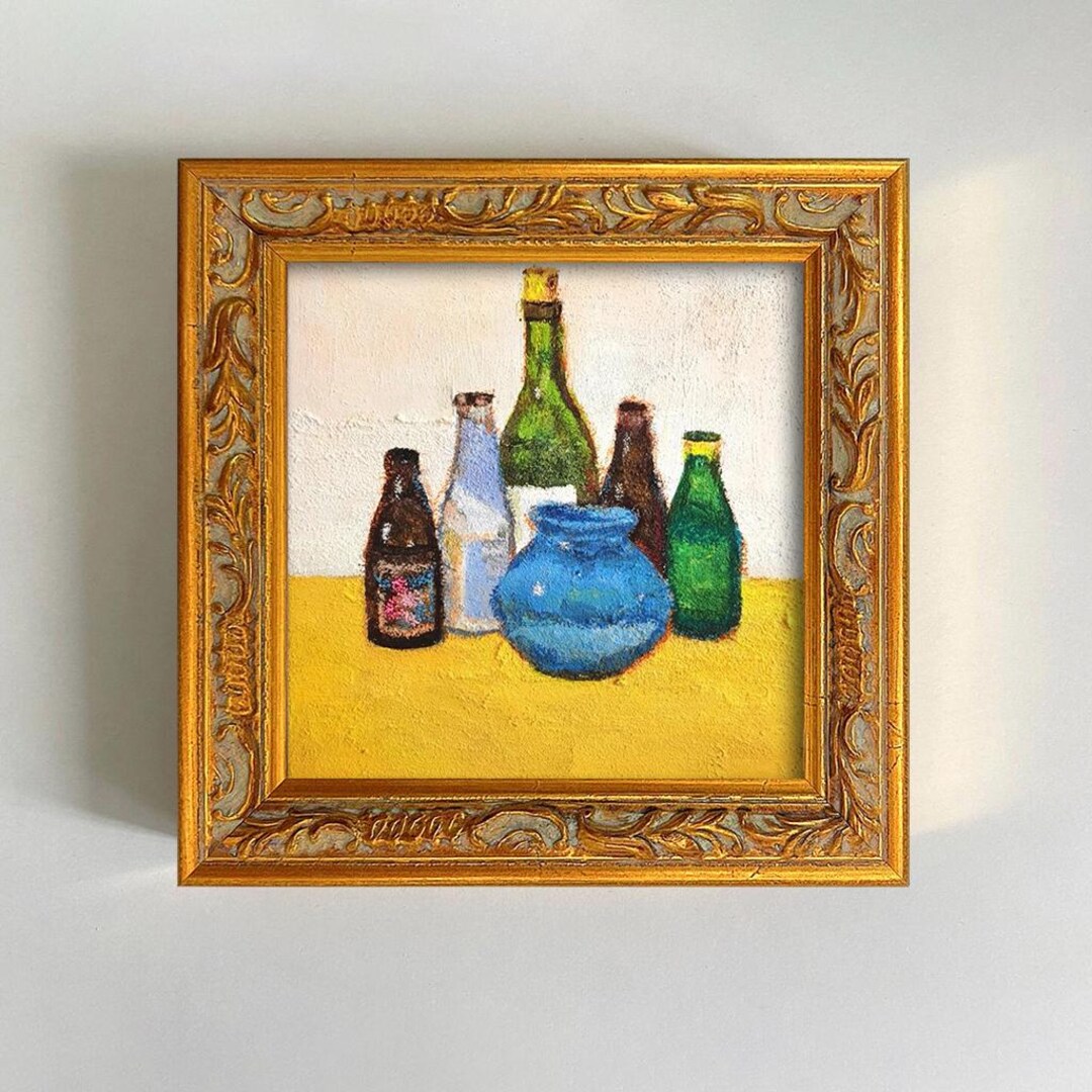Original Still Life Oil Painting With Colorful Glass Bottles Modern ...
