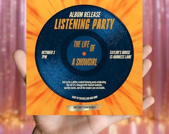 Showgirl Album Release Invitation: Blue Glitter Music Party (Digital or Print, 5.5x5.5")