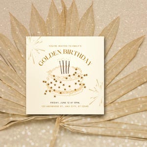 Golden Birthday Invitation Template: Sparkle Cake Design (Digital Download, 5.5" Square ) image 2