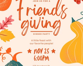 Friendsgiving Invitation Template | Fall Dinner Party Invite | Editable Thanksgiving Invitation | Printable Instant Download