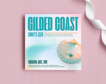 Gilded Coastal Birthday Invitation: Metallic Beach Club Party (Digital Delivery, 5.5" Square )