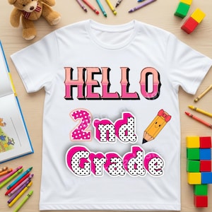 Hello Second Grade PNG: Preppy Back to School Design (Digital Download)
