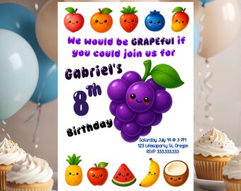 Editable Fruit Theme Birthday Party 5x7 Digital Birthday Invitation Boy/Girl Birthday Invitation Corjl Birthday Fruits Theme Invite Template