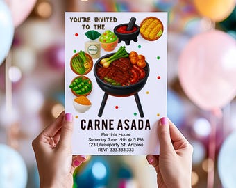 Editable Carne Asada Theme Invite 5x7 Digital Birthday Invitation Carne Asada Invitation Corjl Cookout Birthday Grilling Invite Template