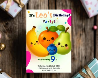Happy Fruits 5x7 Digital Birthday Invitation