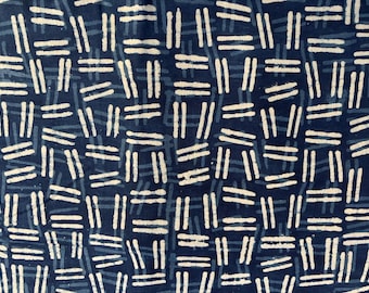 Indigo Hand Block Printed Dash Pattern Fabric | Blue Mud Resist Cotton | Indian Natural Dye | Fabric by the Yard | Sewing Material