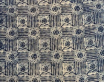 Indigo Dabu Block Print Cotton Fabric | Hand Printed Blue Geometric | Indian Natural Dye | Fabric by the Yard | Sewing Material