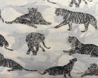 Leopard & Tiger Print Cotton Fabric | Monochrome Animal Fabric, Indian Sewing Quilting