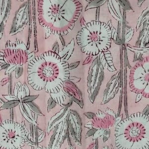 Blush Pink Hand Block Print Cotton Fabric | Soft Floral Pattern | Fabric by the Yard | Ethnic Boho Sewing Material