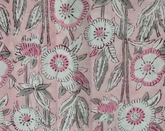 Blush rosa Hand Block Print Baumwollstoff | weiches Blumenmuster | Stoff Meterware | Ethno Boho Näh-Material