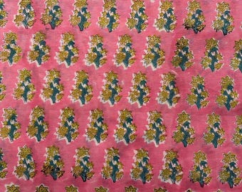 Pink Floral Block Print Baumwollstoff - Leichter indischer Buti-Stoff