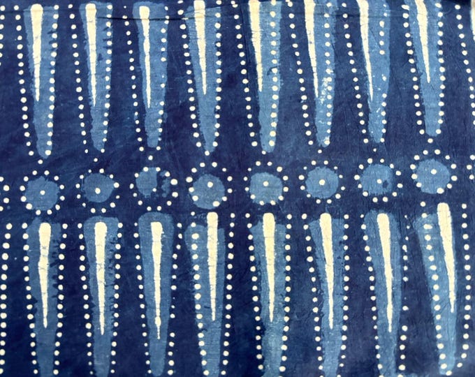 Indigo Hand Block Printed Dot Stripe Cotton Fabric | Traditional Dabu ...