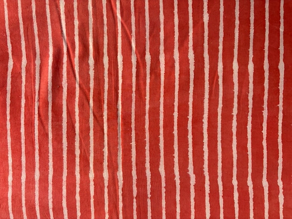 Red Stripe Handblock Cotton Fabric | Soft Printed Material | Jaipur Block Print Fabric | Fabric by Yard | Sewing Material | Natural Dyed