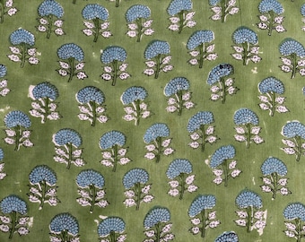 Green Blue Buti Cotton Hand Block Fabric| Soft Printed Material | Jaipur Block Print Fabric | Fabric by Yard | Sewing Material |Natural Dyed