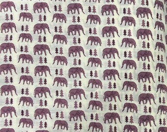Elephant Print Cotton Fabric, Pink and Cream Indian Block Print
