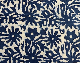 Navy & White Flower Indigo Print Hand Block Floral Cotton Fabric | Fabric by the Yard | Indian  Material Boho Sewing
