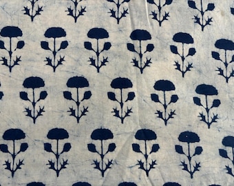 Hand Block Printed Indigo Buti Cotton Fabric | Navy Floral Motif | Indian Natural Dye | Sewing Material | Fabric by the Yard
