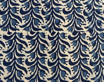Wave Pattern Handmade Indigo Dabu Cotton Fabric | Natural Dyed Blue Print | Indian Block | Fabric By The Yard | Material For Sewing