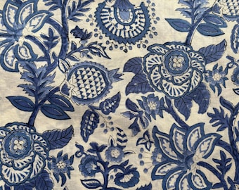 Blue Floral Hand Block Print Cotton Fabric – Indian Sewing Fabric