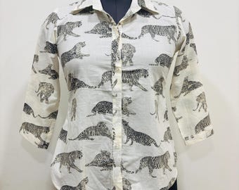Handmade Cotton Animal Print Shirt – Tiger & Leopard Button Down