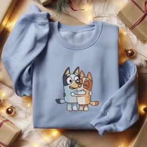 Bluey Friends Embroidered Sweatshirt: Cartoon Dog Family Tee