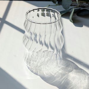 Wavy Ribbed Glass Cup – Japandi Ripple Drinking Glass, Aesthetic Coquette Kitchenware