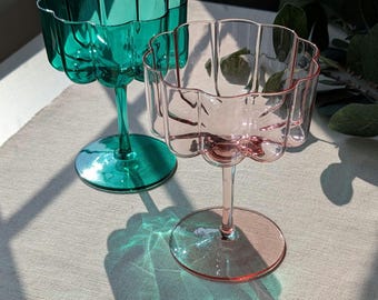 Flower Petal Cocktail, Dessert, Wine Glasses – Green & Pink Vintage-Inspired Coupe Cups