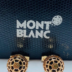Vintage Men&#39;s Montblanc Meisterstuck Rose Gold Color Full Stainless Steel Cufflinks Set With Box
